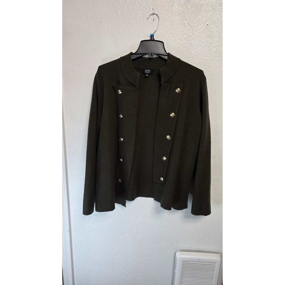 Jones New York Military Cardigan Womens Large Olive Green Excellent